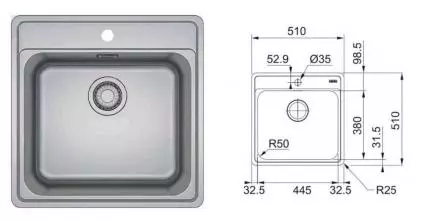 Мойка для кухни «Franke» Bell BCX 610-51 TL 51/51 101.0689.942 нержавеющая сталь