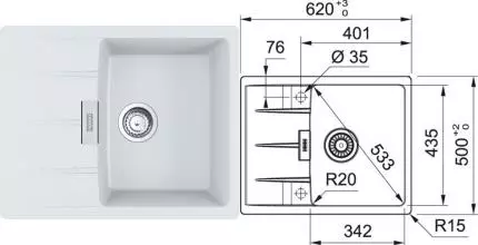 Мойка для кухни «Franke» Centro CNG 611-62 62/50 114.0639.676 искусственный камень белый