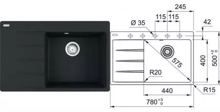 Мойка для кухни «Franke» Centro CNG 611/211-78 TL 78/50 114.0639.719 искусственный камень чёрный матовый левая