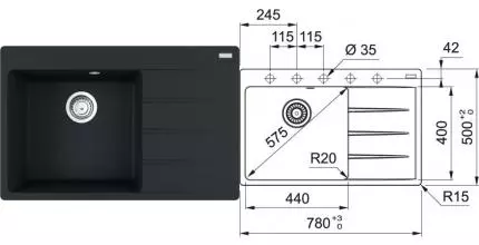 Мойка для кухни «Franke» Centro CNG 611/211-78 TL 78/50 114.0639.726 искусственный камень чёрный матовый правая