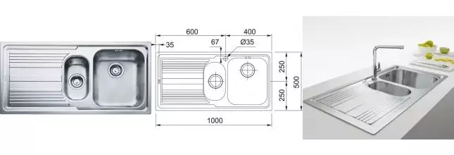 Мойка для кухни «Franke» Logica Line LLX 651-100R 100/50 нержавеющая сталь нержавеющая сталь правая Мойка для кухни «Franke» Logica Line LLX 651-100R 100/50 нержавеющая сталь нержавеющая сталь правая
