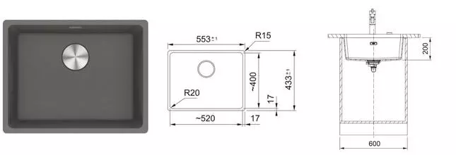 Мойка для кухни «Franke» Maris MRG 110-52 55/43 125.0696.178 искусственный камень серый