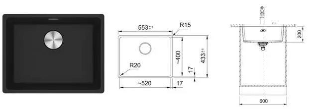 Мойка для кухни «Franke» Maris MRG 110-52 55/43 125.0696.179 искусственный камень чёрный матовый