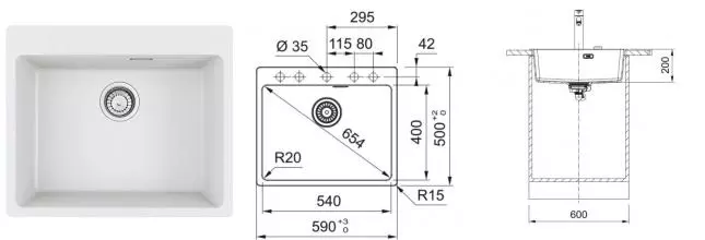 Мойка для кухни «Franke» Maris MRG 610-54 FTL 59/50 114.0661.698 искусственный камень белый