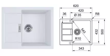 Мойка для кухни «Franke» Sirius 2.0 S2D 611-62/500 искусственный камень белый