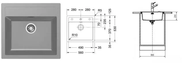 Мойка для кухни «Franke» Sirius SID 610 56/53 114.0571.487 искусственный камень серый