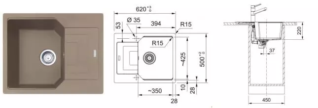 Мойка для кухни «Franke» Urban UBG 611-62 62/50 114.0612.259 искусственный камень миндаль