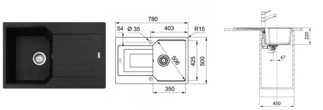 Мойка для кухни «Franke» Urban UBG 611-78 78/50 114.0639.654 искусственный камень чёрный матовый