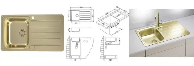 Мойка для кухни «Alveus» Line-20 Monarch 86/50 нержавеющая сталь Gold универсальная
