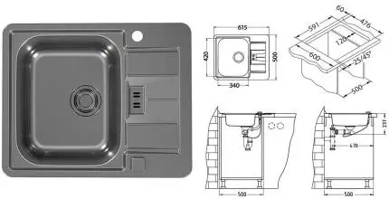 Мойка для кухни «Alveus» Line-60 Monarch 62/50 нержавеющая сталь Anthracite универсальная