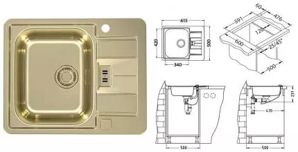 Мойка для кухни «Alveus» Line-60 Monarch 62/50 нержавеющая сталь Gold универсальная