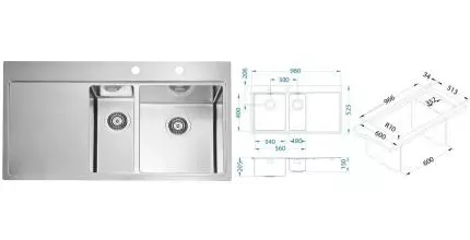 Мойка для кухни «Alveus» Pure 60 KMB-90R 98/53 нержавеющая сталь нержавеющая сталь правая