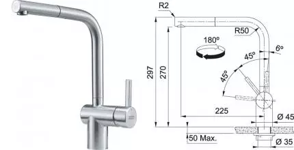 Смеситель для кухонной мойки «Franke» Atlas Neo 115.0521.438 с выдвижным изливом нержавеющая сталь Смеситель для кухонной мойки «Franke» Atlas Neo 115.0521.438 с выдвижным изливом нержавеющая сталь