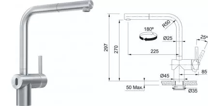 Смеситель для кухонной мойки «Franke» Atlas Neo Sensor pull-out 115.0625.523 с выдвижным изливом нержавеющая сталь