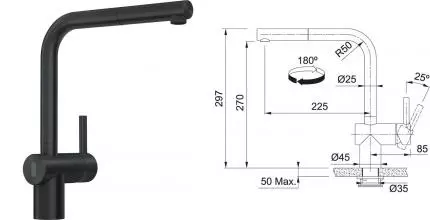 Смеситель для кухонной мойки «Franke» Atlas Neo Sensor pull-out 115.0625.527 с выдвижным изливом чёрный матовый Смеситель для кухонной мойки «Franke» Atlas Neo Sensor pull-out 115.0625.527 с выдвижным изливом чёрный матовый