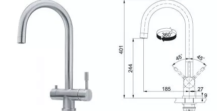 Смеситель для кухни с подключением к фильтру «Franke» Eos Clear Water 120.0179.979 нержавеющая сталь Смеситель для кухни с подключением к фильтру «Franke» Eos Clear Water 120.0179.979 нержавеющая сталь