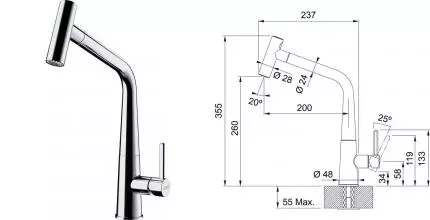 Смеситель для кухонной мойки «Franke» Icon 115.0625.188 с выдвижным изливом хром Смеситель для кухонной мойки «Franke» Icon 115.0625.188 с выдвижным изливом хром