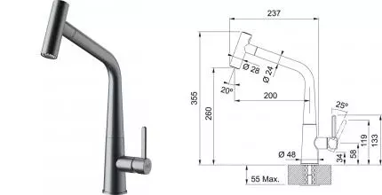 Смеситель для кухонной мойки «Franke» Icon 115.0625.189 с выдвижным изливом нержавеющая сталь Смеситель для кухонной мойки «Franke» Icon 115.0625.189 с выдвижным изливом нержавеющая сталь
