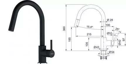 Смеситель для кухонной мойки «Franke» Lina 115.0626.055 с выдвижным изливом оникс Смеситель для кухонной мойки «Franke» Lina 115.0626.055 с выдвижным изливом оникс