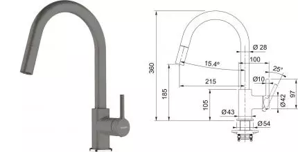 Смеситель для кухонной мойки «Franke» Lina 115.0626.057 с выдвижным изливом серый Смеситель для кухонной мойки «Franke» Lina 115.0626.057 с выдвижным изливом серый