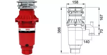 Измельчитель пищевых отходов «Franke» Turbo Elite TE-75S (+ пневмокнопка) красный электрический