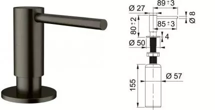 Встраиваемый дозатор для моющего средства «Franke» Atlas 112.0625.485 на кухонную мойку антрацит Встраиваемый дозатор для моющего средства «Franke» Atlas 112.0625.485 на кухонную мойку антрацит