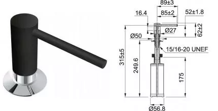 Встраиваемый дозатор для моющего средства «Franke» Comfort 112.0652.763 на кухонную мойку чёрный матовый Встраиваемый дозатор для моющего средства «Franke» Comfort 112.0652.763 на кухонную мойку чёрный матовый