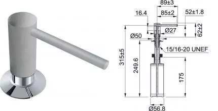 Встраиваемый дозатор для моющего средства «Franke» Comfort 119.0578.744 на кухонную мойку серый Встраиваемый дозатор для моющего средства «Franke» Comfort 119.0578.744 на кухонную мойку серый