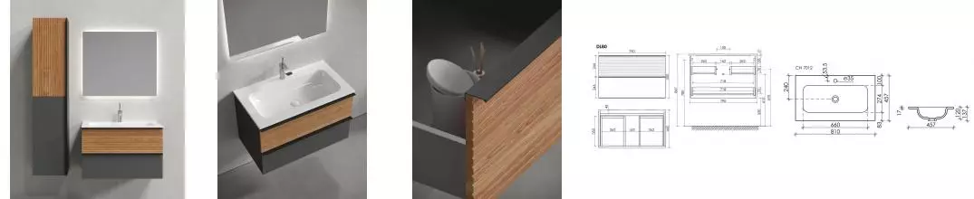 Мебель для ванной подвесная «Sancos» Delta 80 дуб красный/графит