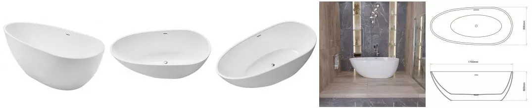 Ванна акриловая «Grossman» GR-1102 Fly 170/80 с сифоном белая глянцевая