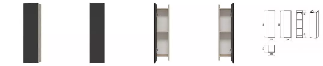 Полу-пенал «Misty» Поло 20 подвесной антрацит/дуб Галифакс белый универсальный