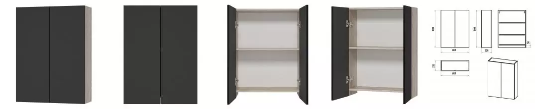 Подвесной шкаф «Misty» Поло 60 подвесной антрацит/дуб Галифакс белый универсальный