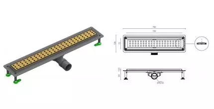 Душевой лоток «CTESI» Square Gold 70 см BK4024640/1 боковой выпуск золото Душевой лоток «CTESI» Square Gold 70 см BK4024640/1 боковой выпуск золото
