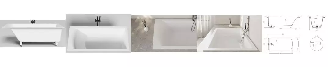 Ванна из литьевого мрамора «Salini» Cascata Kit 180/80 S-Sense с ножками с сифоном белая глянцевая