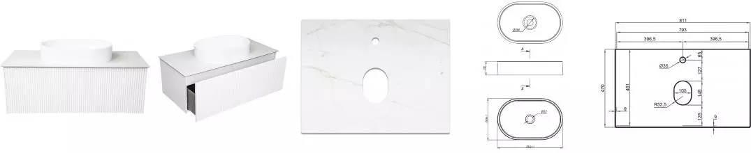Тумба с раковиной «La Fenice» Terra 80 (Senso 55/35) подвесная Bianca столешница Granite Gray Structural