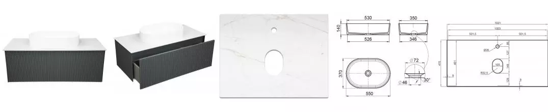 Тумба с раковиной «La Fenice» Terra 100 (Senso 55/37) подвесная Grigio столешница Granite Gray Structural