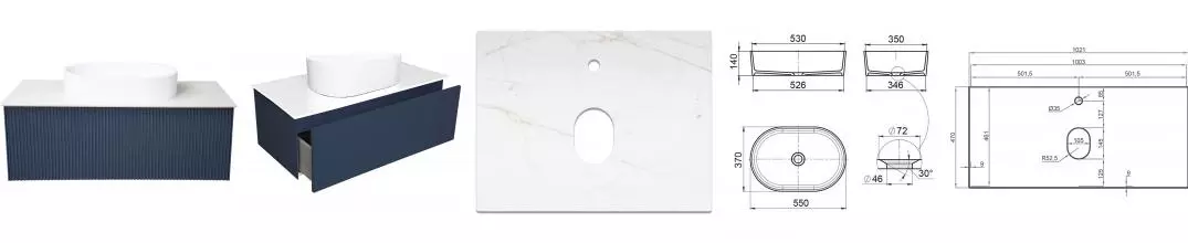 Тумба с раковиной «La Fenice» Terra 100 (Senso 55/37) подвесная Blu Grigio столешница Granite Gray Structural