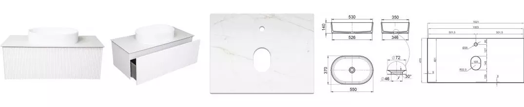 Тумба с раковиной «La Fenice» Terra 100 (Senso 55/37) подвесная Bianca столешница Granite Gray Structural