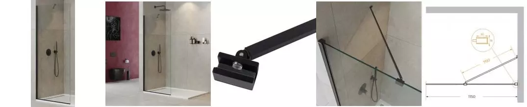 Душевая перегородка «Cezares» LIBERTA-L-1-TB-115-C-NERO 115/195 прозрачная/чёрная универсальная