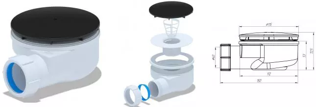 Сифон для поддона «АНИпласт» E350BL чёрный с пробкой