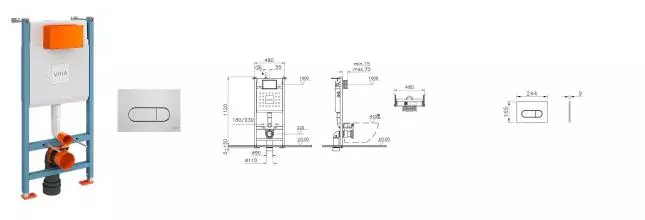 Инсталляция для унитаза с кнопкой «Vitra» 800-1873 (Core 732-5800-01/панель смыва Root R 740-2280)