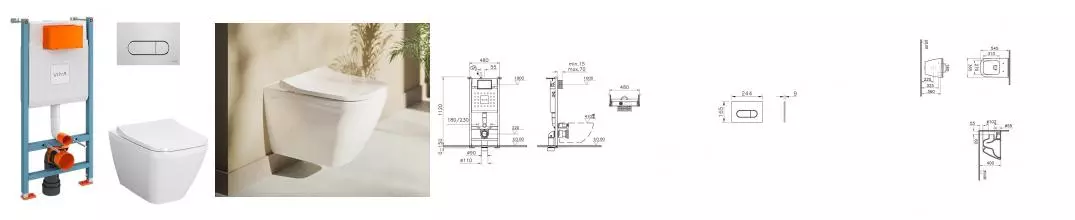 Комплект инсталляция с унитазом, крышкой и кнопкой смыва «Vitra» Integra Square 9856B003-7207 безободковый белый Комплект инсталляция с унитазом, крышкой и кнопкой смыва «Vitra» Integra Square 9856B003-7207 безободковый белый