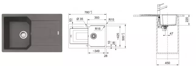Мойка для кухни «Franke» Urban UBG 611-78 78/50 114.0595.352 искусственный камень серый