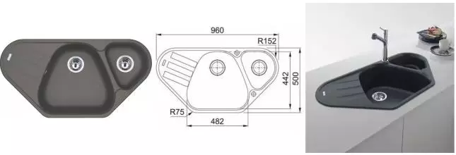 Мойка для кухни «Franke» Antea AZG 661-E 96/50 искусственный камень серый камень левая Мойка для кухни «Franke» Antea AZG 661-E 96/50 искусственный камень серый камень левая