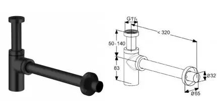 Сифон для раковины «Kludi» 1 1/4 x 32 мм 1002039-00 чёрный