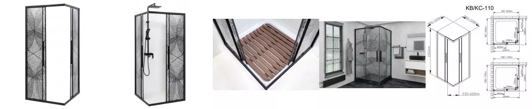 Душевой угол-ограждение «Deto» KB 100-110 Black 110/110 рисунок/чёрный без поддона универсальный Душевой угол-ограждение «Deto» KB 100-110 Black 110/110 рисунок/чёрный без поддона универсальный