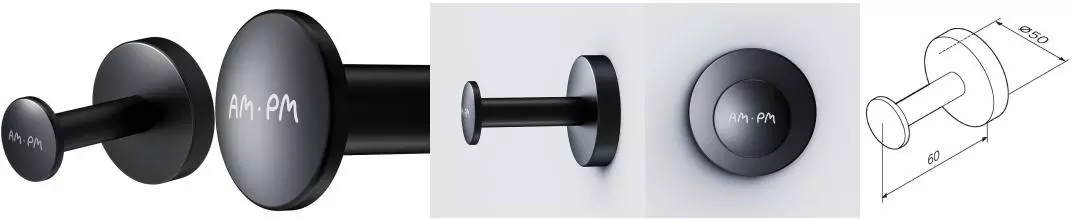 Крючок «AM.PM Plus» Inspire V2.0 Plus A50A358B22 на стену чёрный матовый Крючок «AM.PM Plus» Inspire V2.0 Plus A50A358B22 на стену чёрный матовый