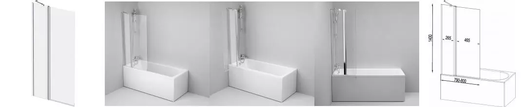 Шторка на ванну стеклянная «AM.PM Plus» Gem Plus 80/140 прозрачная/хром универсальная