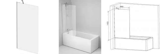 Шторка на ванну стеклянная «AM.PM Plus» Gem Plus 80/140 прозрачная/хром универсальная