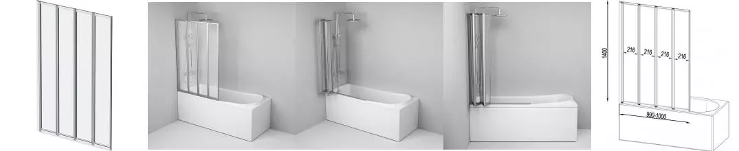 Шторка на ванну стеклянная «AM.PM Plus» Like Plus 100/140 прозрачная/хром универсальная